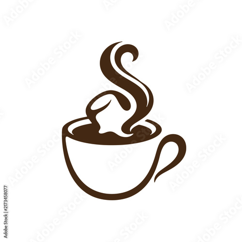 Hot Coffee Cup with Swirling Steam Line Art Vector Icon for Cafe Logo