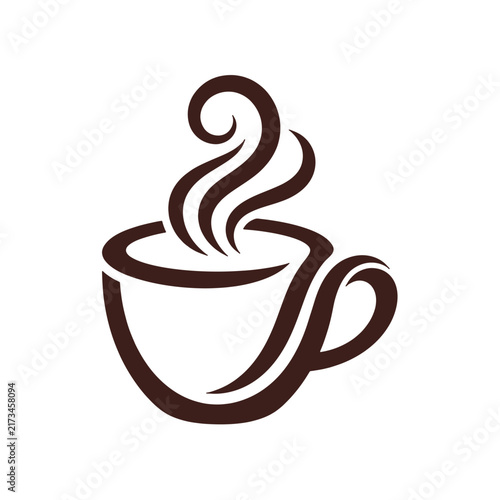 Hot coffee cup icon vector with aromatic steam swirl design for cafe and beverage logo