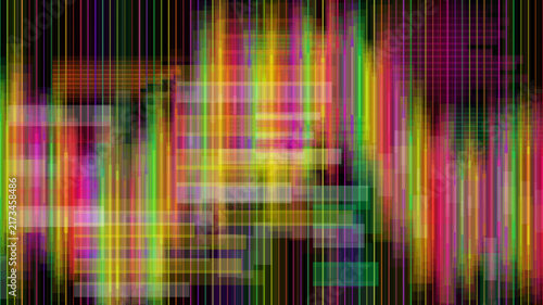 Abstract digital background with vibrant vertical light streaks and colorful data patterns.