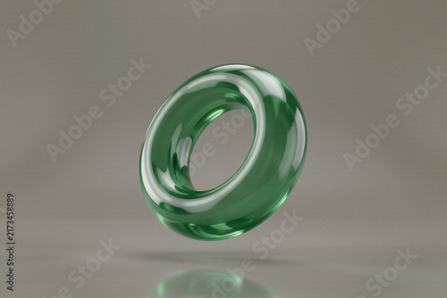 Abstract green glass torus shape with impossible reflections