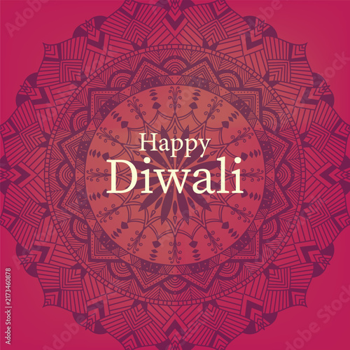 Happy Diwali Indian Festival Celebration background with Diyas and mandala Template, Mandala Background with colourful Gradient.
