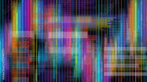 Abstract digital background with colorful vertical light streaks and grid pattern