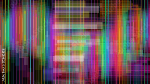 Abstract digital spectrum background with vibrant vertical light lines and colorful grid.