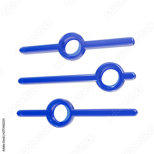 Foto Three blue glossy 3d slider arranged horizontally on a black background