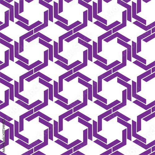 Interlocking lattice repeating pattern, geometric, hexagonal chains, angular segments, loop together, interlocking rings, hexagonal cutouts, ring and diamonds,  grid, bold, and modern, rhythmic