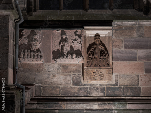 Weathered Stone Reliefs on St. Sebald Church in Nuremberg