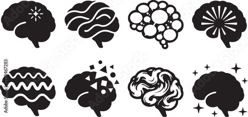 Canvastavla Modern brain silhouette icons depicting thoughts energy patterns and scientific concepts