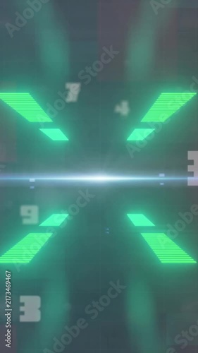 Animation of neon lights and numbers in digital space