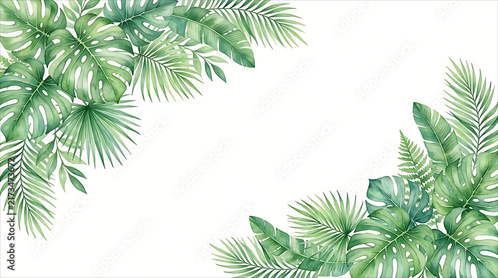 Fototapeta premium Tropical Green Leaf Border Frame