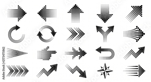 Foto Modern dotted halftone arrow collection editable monochrome vector set