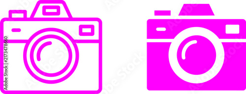 Bild auf Leinwand Two bright neon pink camera icons representing photography and digital imaging t