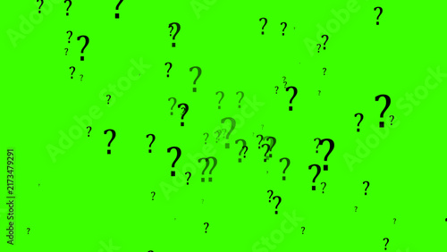 Quadro su tela Question marks floating on green background represent unknown info query