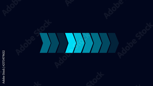 Foto Progress bar with arrows on dark background represents loading speed status