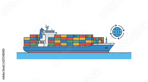 Cargo Ship Carrying Colorful Containers, Global Shipping and Logistics