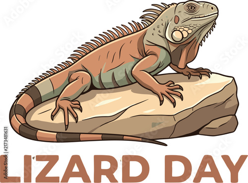 Iguana Lizard Illustration on a Stone for Nature Themed Design