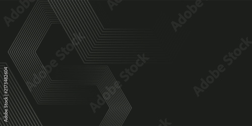 Abstract dark background featuring intricate light grey geometric hexagonal line patterns, creating a modern and technological visual effect. eps10
