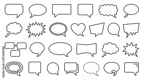 Set of Minimalist Thin Line Chat Bubbles and Dialogue Balloons Isolated on White Background