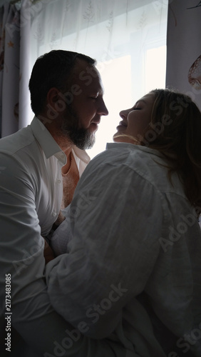 Canvastavla Playful Expectant Couple During Pregnancy, Pregnant Woman and Partner Sharing In