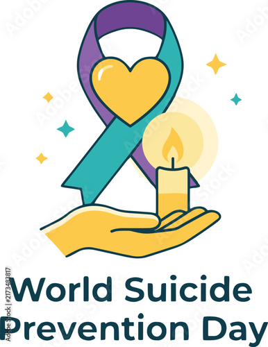 Suicide Prevention Day Concept with Ribbon Heart and Candle