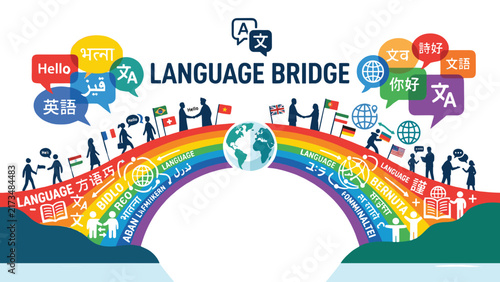 Language Bridge Communication Concept with Diverse People and Globe