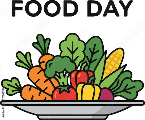 Vegetables on Plate Illustration with Fresh Healthy Organic Food