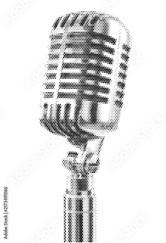 microphone mic vocal halftone audio sound music studio broadcasting podcast vector illustration graphic radio singing vintage retro poster