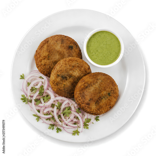Crispy Indian Cutlets with Green Chutney and Onion Salad