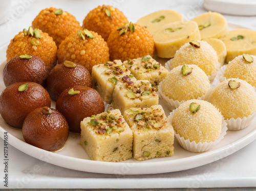 Assorted Indian Sweets with Gulab Jamun, Ladoo and Barfi