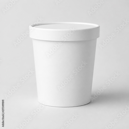 Blank White Ice Cream Paper Tub Mockup with Lid Isolated on White Background for Branding Design