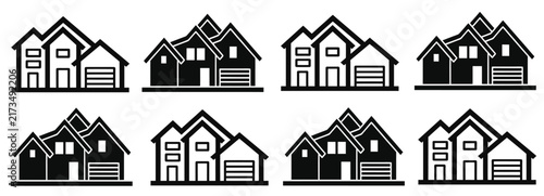 Real Estate Modern Suburban House Logo Vector Set