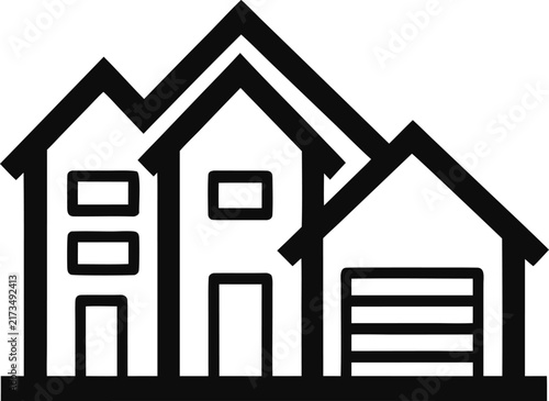 Real Estate Modern Suburban House Outline Vector Icon