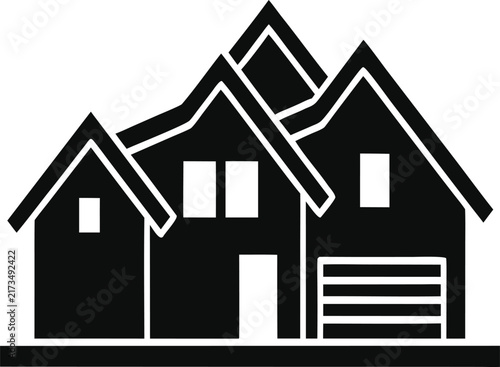 Real Estate Modern Suburban House Silhouette Vector Icon