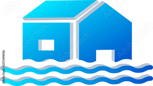 3D Flooding Icon for Climate Risk and Property Protection Isolated on Transparent Background