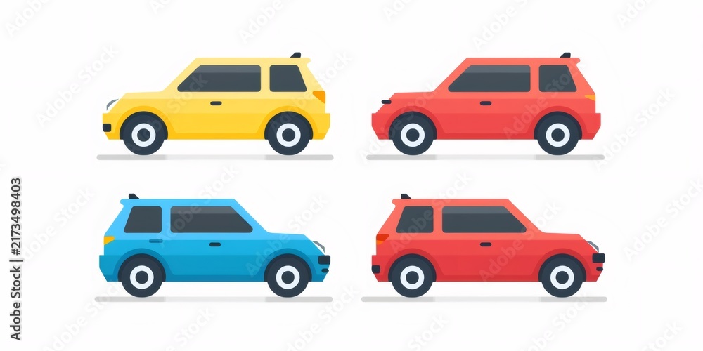 Naklejka premium Set of flat design suv cars showing various colors and models