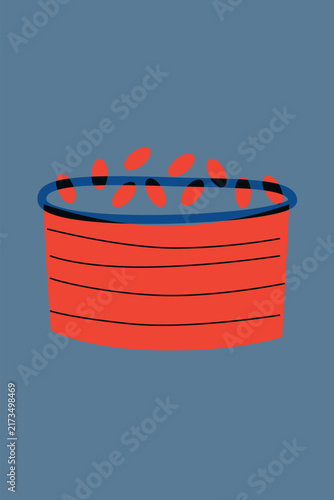 Sushi and rolls collection. Decorative abstract horizontal banner with colorful doodles. Hand-drawn modern illustrations with sushi and rolls abstract elements. Asian cuisine