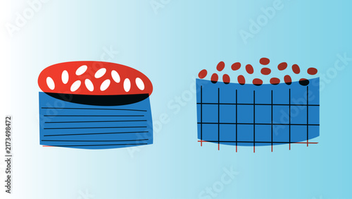 Sushi and rolls collection. Decorative abstract horizontal banner with colorful doodles. Hand-drawn modern illustrations with sushi and rolls abstract elements. Asian cuisine