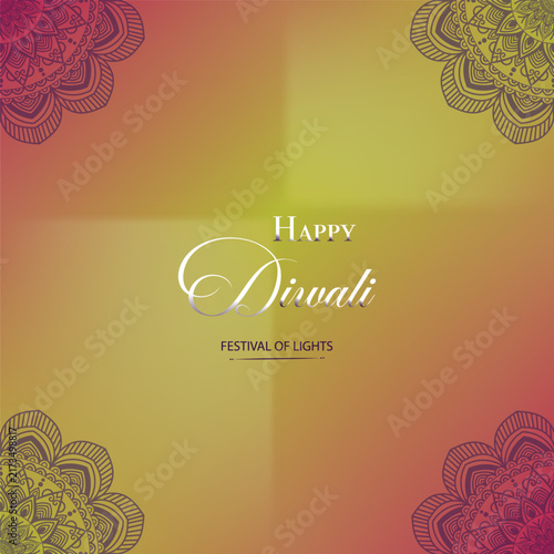Happy Diwali Indian Festival Celebration background with Diyas and mandala Template, Mandala Background with colourful Gradient.