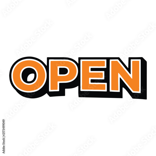 3D Orange Open Sign Logo Design - Bold Orange and Black Typography Vector Icon for Storefront, Retail Shop, Cafe, and Business Grand Opening