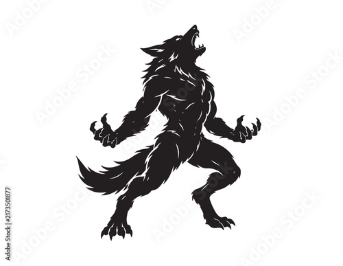 Canvastavla Fierce werewolf howling silhouette vector graphic illustration for spooky Halloween themes