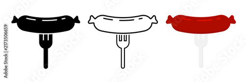 Grilled Sausage on Fork Icon Isolated on Transparent Background. Barbecue Meat, Fast Food Snack, and BBQ Party. Vector Illustration