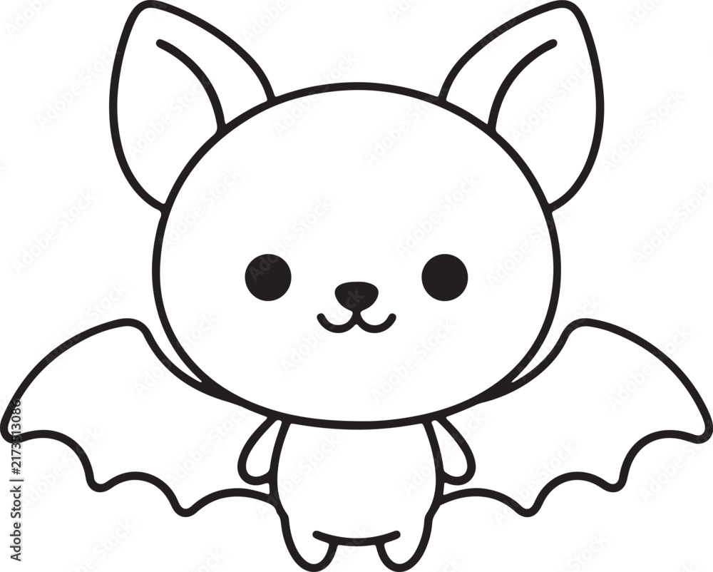 Fototapeta premium Cute kawaii bat outline vector illustration for coloring book with simple black