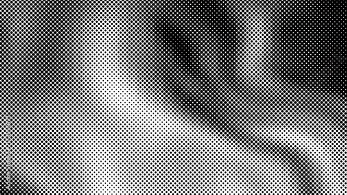 Abstract monochrome halftone pattern with varying dot density and organic wavy shapes transparent background