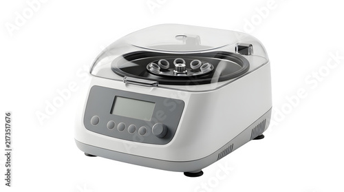 Modern laboratory centrifuge machine for medical and scientific research isolated on transparent background