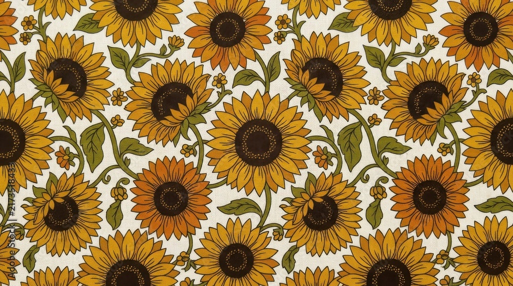 Retro sunflower pattern seamless floral wallpaper background
