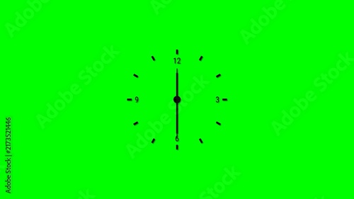 Minimal Analog Clock Animation with Moving Hour, Minute and Red Second Hands on Green Screen. Simple Time Icon Motion Graphic for Timer, Schedule, Reminder, Deadline, App and Interface Design.