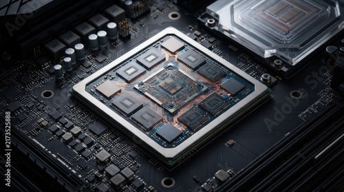 Obraz na płótnie Computer processor chip mounted on motherboard electronics technology