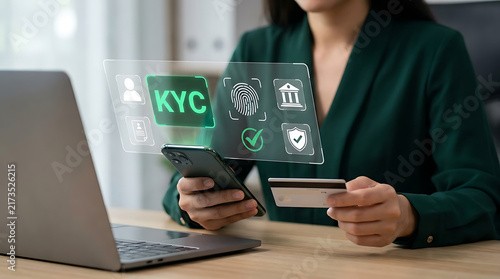 Digital Security and Identity Verification Technology Showing Person Using Smartphone and Credit Card