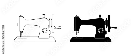 Фотография Vintage Sewing Machine Icons, Retro Stitcher Vector Graphics, Classic Tailor Equ