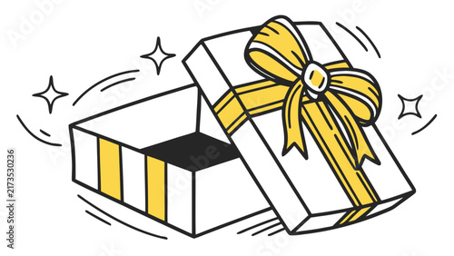 Open Gift Box with Ribbon and Sparkles.