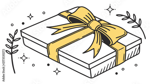 Elegant Gift Box with Ribbon and Decorative Elements.
